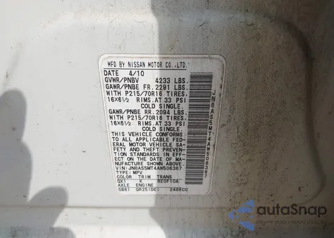 2010 Nissan Rogue S z USA, uszkodzony, nr VIN JN8AS5MT4AW506367